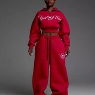 Damen Sportliches Cropped Sweatshirt und lässige Freizeithose Set WW