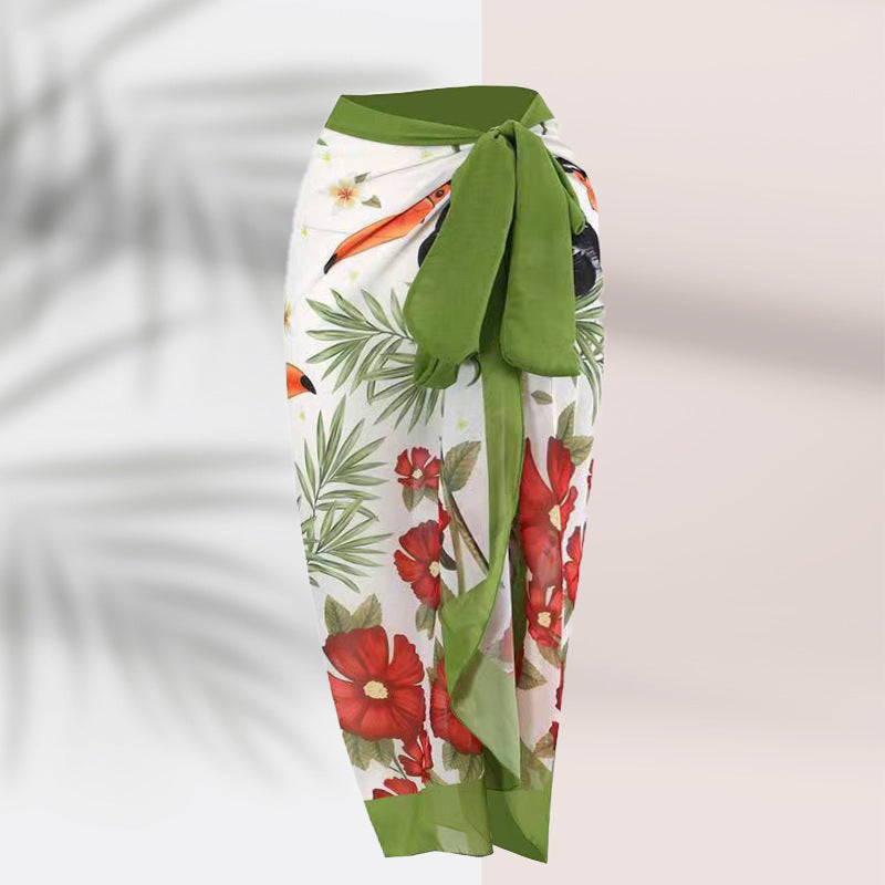 Damen Pareo mit botanischem Muster und stilvollem Bindegürtel WW