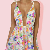 WW | Regenbogen Pailletten Offene Rücken Slip Mini Kleid