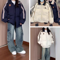 Damen Sportliche Pufferjacke mit kontrastierenden Streifen und hohem Kragen WW