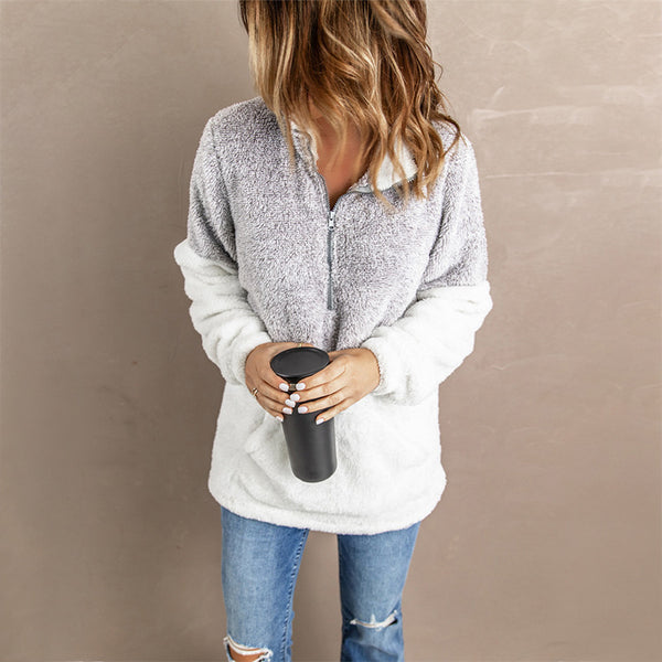 Damen Fleece-Pullover mit halb gefüttertem Kragen und kontrastierenden Farben WW