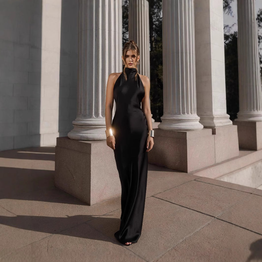 Damen Abendkleid mit elegantem Rückenausschnitt und fließendem Stoff WW