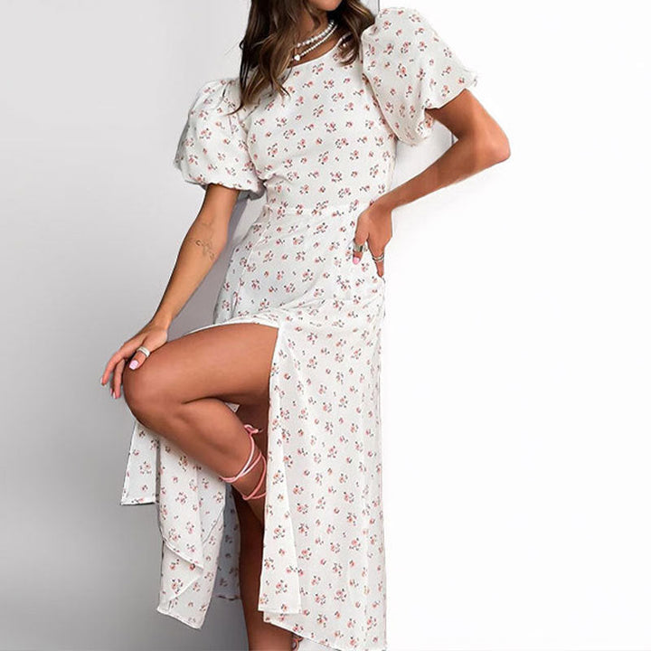 Damen Maxikleid mit verspielt leichtem Puffärmel und elegantem Schlitz W&W Mode