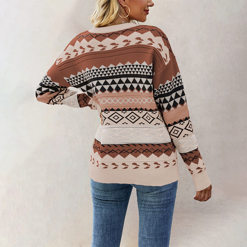 Damen Strickpullover mit geometrischem Muster WW