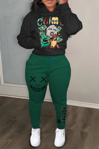 Damen Sportliche Hoodie- und Jogginghose Set mit künstlerischem Grafikdruck WW