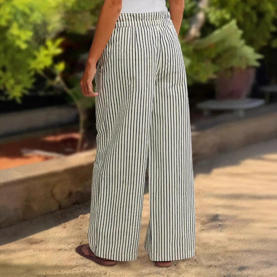 Damen Bequeme Strandhose mit lässigem Streifenmuster und geflochtenem Bund WW