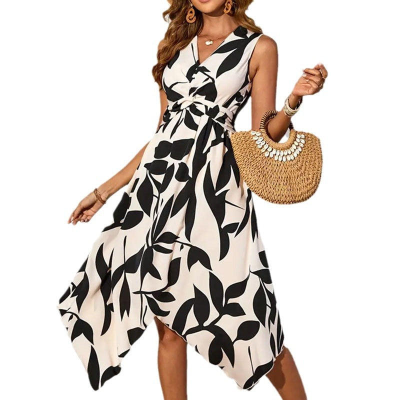 Damen asymmetrisches Kleid mit botanischem Druck W&W