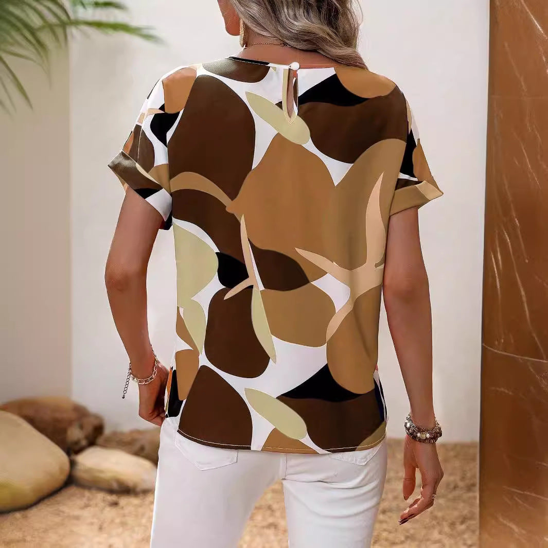 Damen lässiges Blusentop mit modernem botanischem Druck und lockerer Passform WW