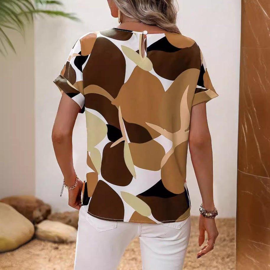Damen lässiges Blusentop mit modernem botanischem Druck und lockerer Passform WW