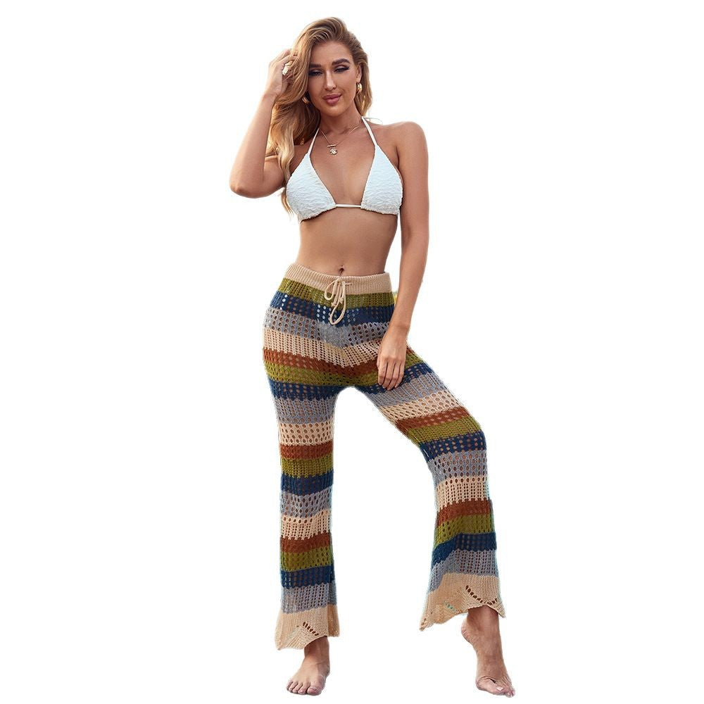 Damen Luftige Häkelhose im Boho-Stil mit hoher Taille WW