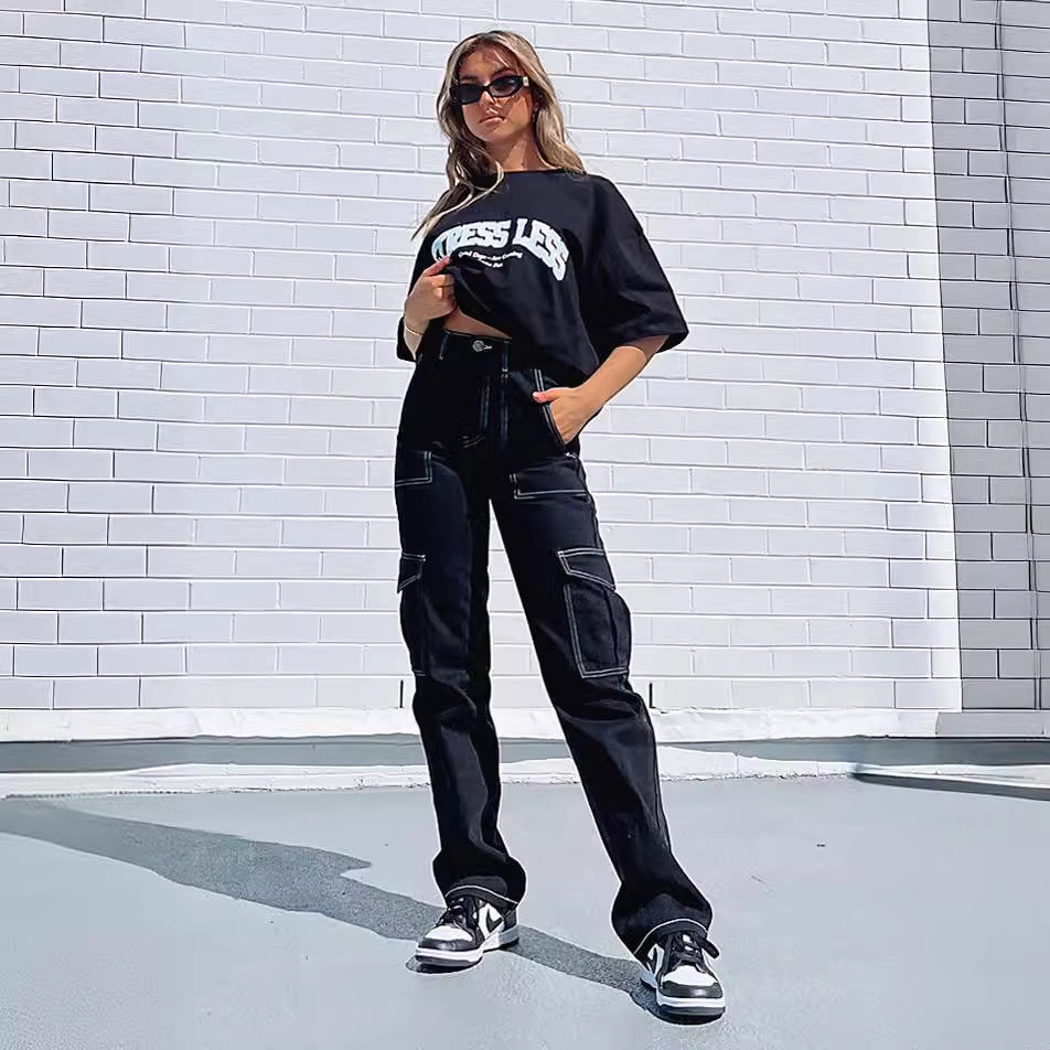 Damen Cargo-Hose mit elastischem Bund und praktischen Taschen W&W Mode