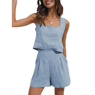 Damen Leichte Sommerbluse und Shorts Set WW