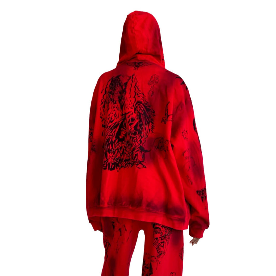 Damen Sportlicher Oversized Set mit einzigartigen Grafiken und Kapuze WW