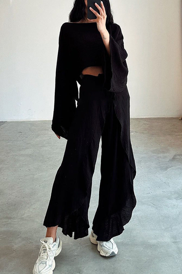 Damen Lässiges Zweiteiliges Set mit oversize Oberteil und weiten Hosen WW