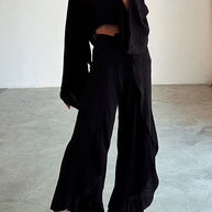 Damen Lässiges Zweiteiliges Set mit oversize Oberteil und weiten Hosen WW
