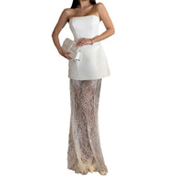 Damen Spitzen-Maxi-Kleid mit elegantem schmalem Design und verführerischen Rüschen WW