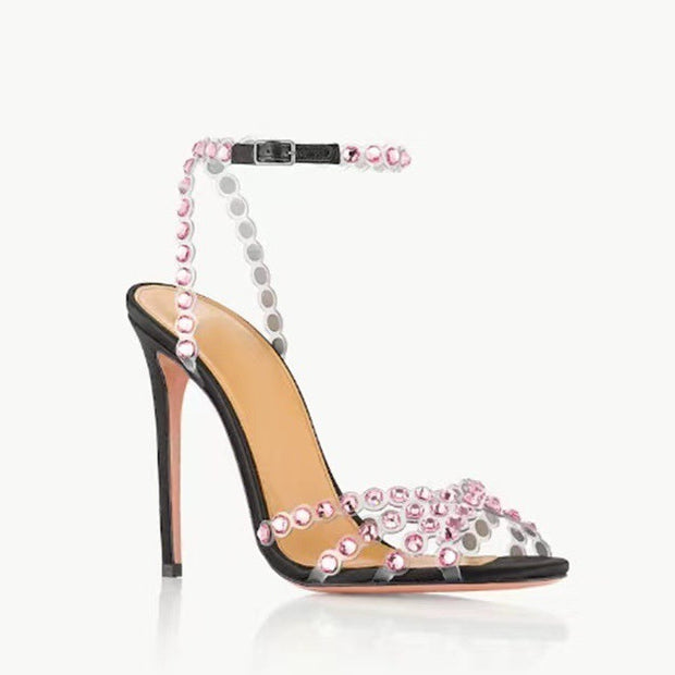 Damen atemberaubende High-Heel Knöchelriemen Sandalen mit dekorativen Perlenakzenten WW