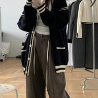 Damen bequeme Strickjacke mit lässigem Schnitt und dekorativem Streifen WW