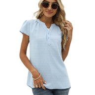 WW | Jacquard Chiffon Locker V-Ausschnitt Kurzarm Top