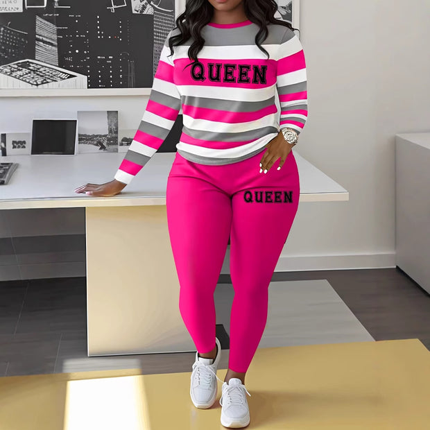 Damen Sportliches Zweiteiler-Set mit gestreiftem Oberteil und leggings WW