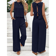 Damen luftiger Jumpsuit mit Rüschendetails und Gummibund WW