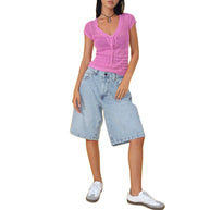 Damen Relaxed Fit Denim-Bermuda mit hohem Bund WW