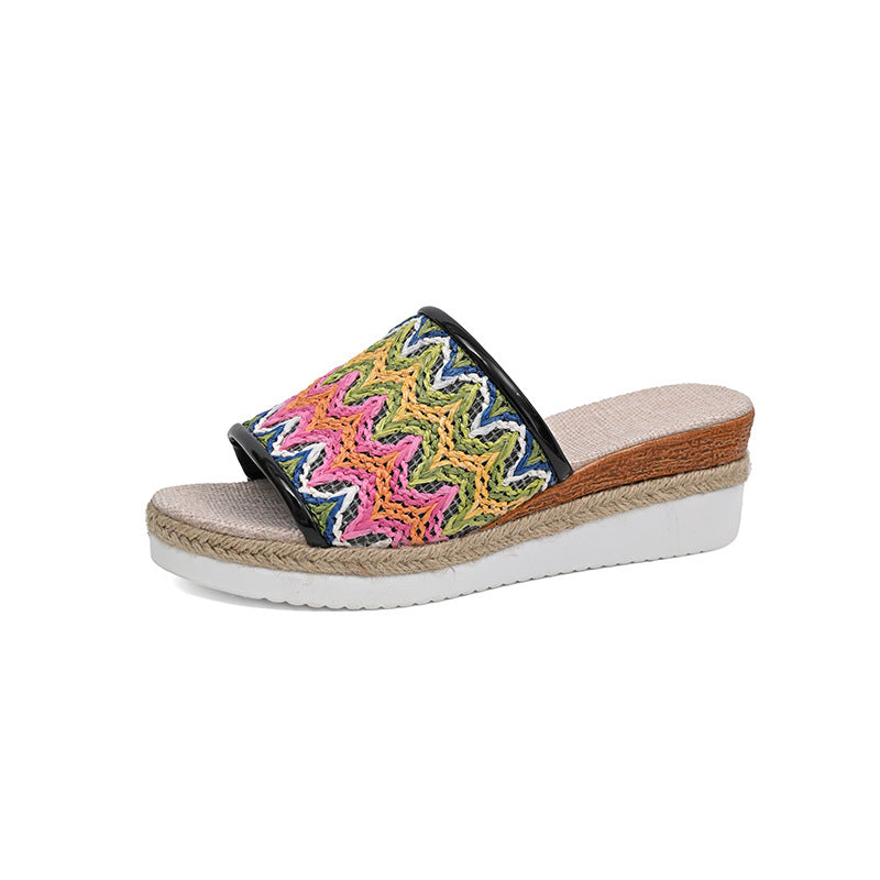 Damen Espadrille Wedge Slide Sandalen mit buntem gewebtem Obermaterial WW