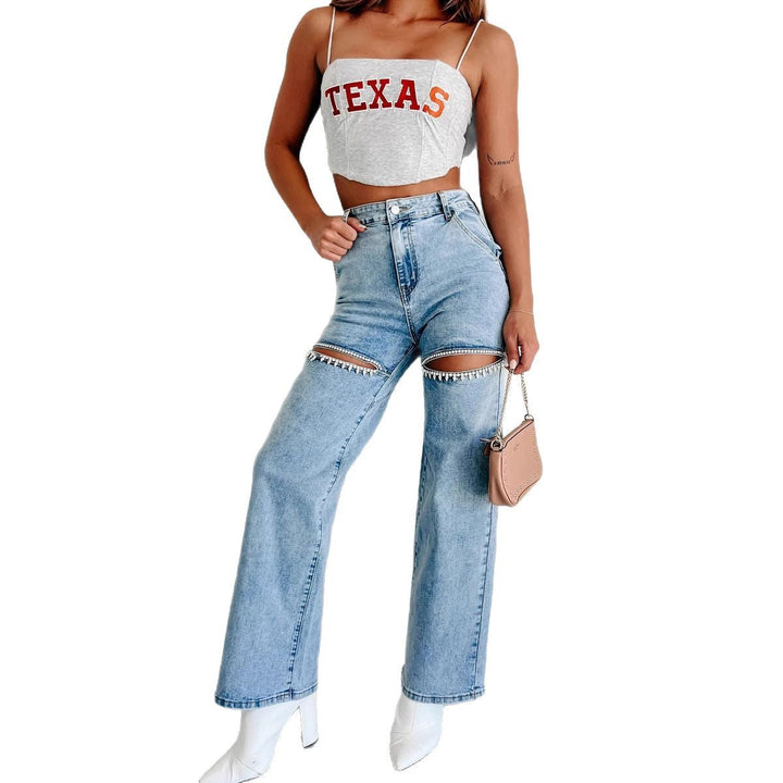 Damenweite Jeans mit Cut-Out-Details und eleganten Fransen W&W Mode