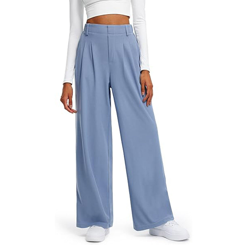 Damen weite, gefaltete Anzughose mit hohem Bund und eleganten Falten WW