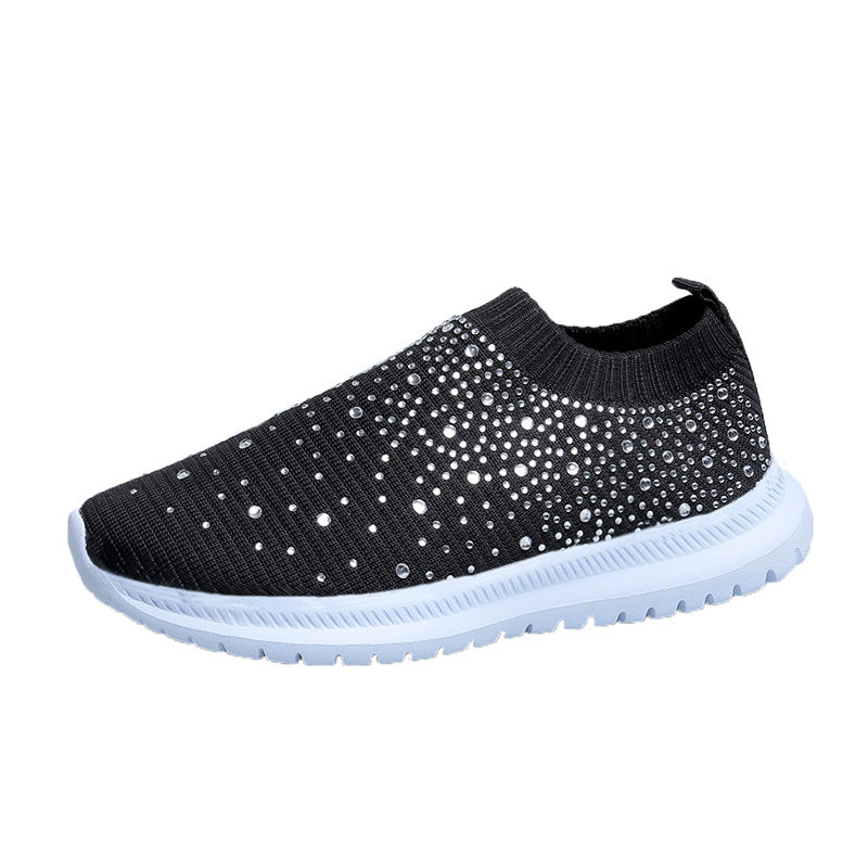 Damen Sneakers mit funkelnden Strass-Applikationen und elastischem Strick-Obermaterial WW