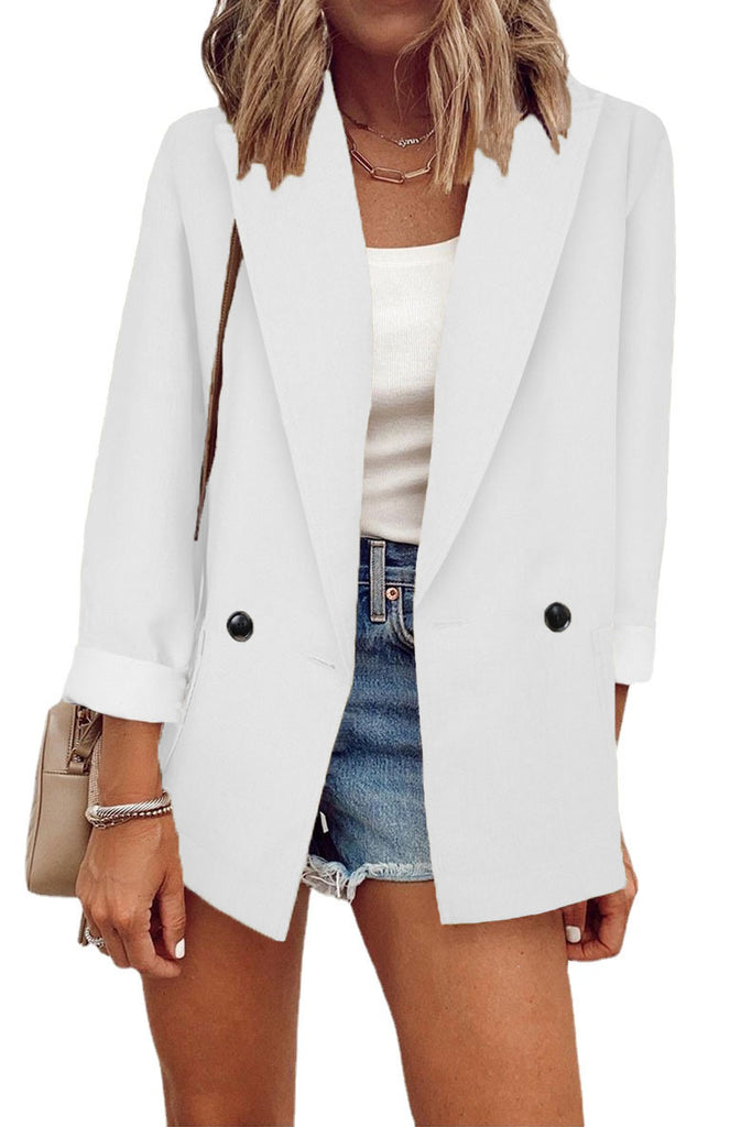 Damen modischer Blazer im Oversized-Schnitt mit tiefen Taschen und umgeschlagenen Ärmeln WW