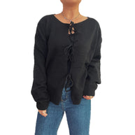 Damen Strickjacke mit dekorativem Schnürdesign und weitem Schnitt WW