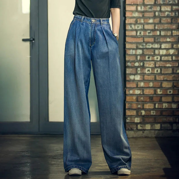 Damen Weite Denim-Hose im lässigen Hochbund-Stil WW