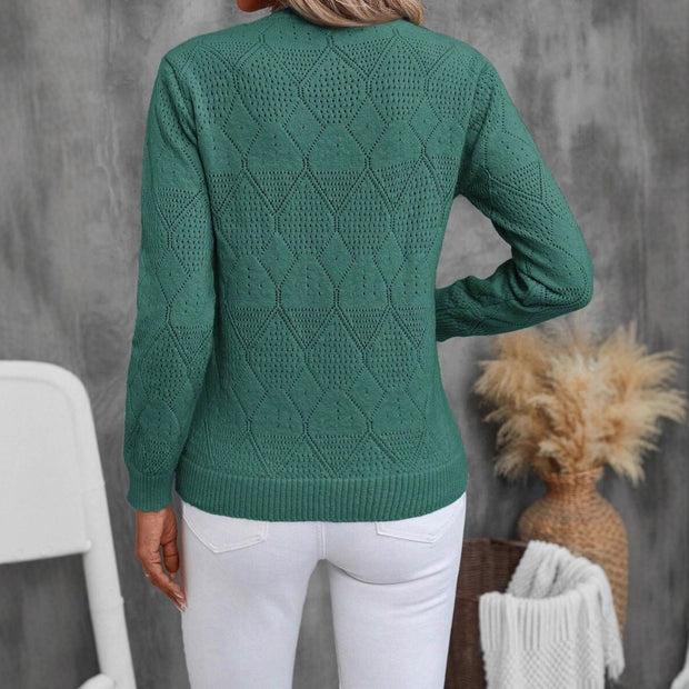 Damen Strickoberteil mit modernem Ajour-Muster und Rundhalsausschnitt WW