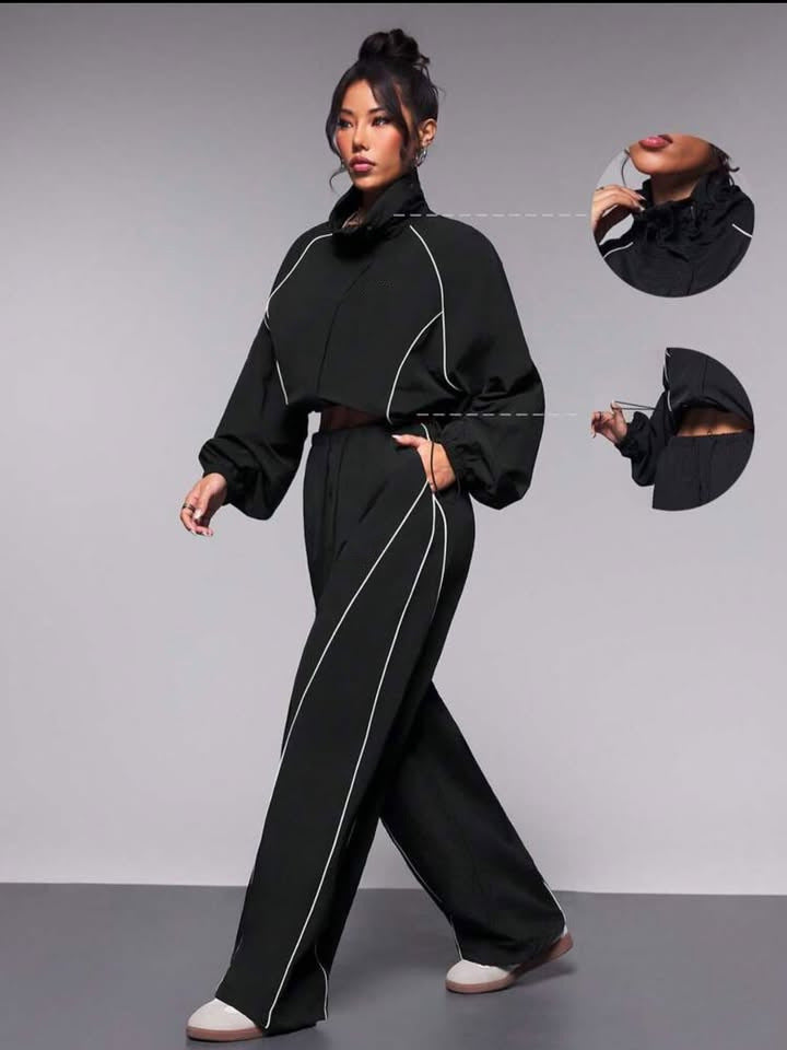 Damen sportlicher Loungewear-Trainingsanzug mit Rüschendetails WW