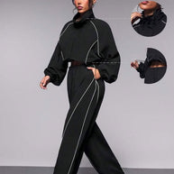 Damen sportlicher Loungewear-Trainingsanzug mit Rüschendetails WW