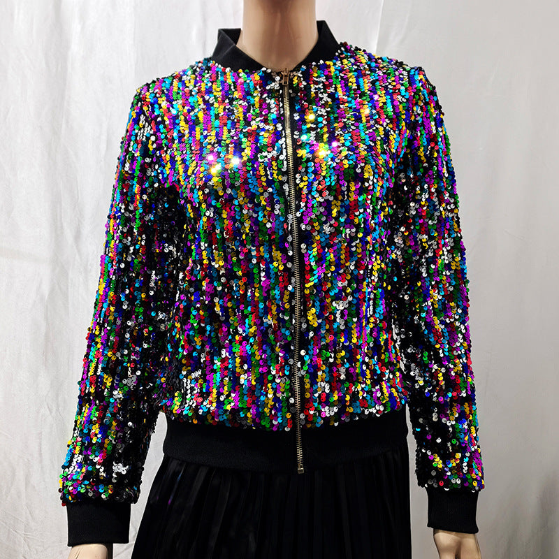 Damen Glitzer Bomberjacke mit funkelnden Pailletten WW