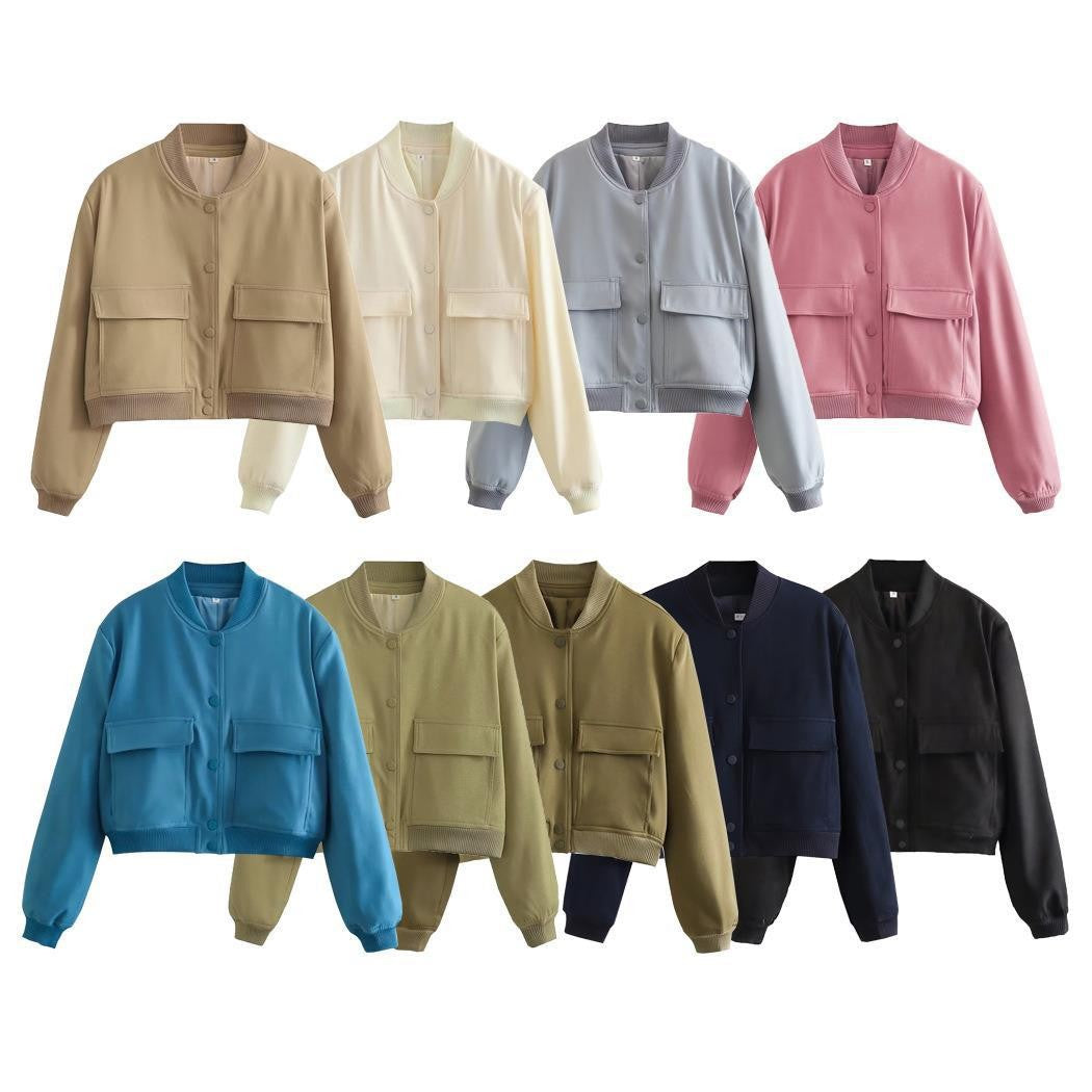 Damen sportliche Bomberjacke mit wattiertem Innenfutter und praktischen Taschen WW