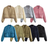 Damen sportliche Bomberjacke mit wattiertem Innenfutter und praktischen Taschen WW