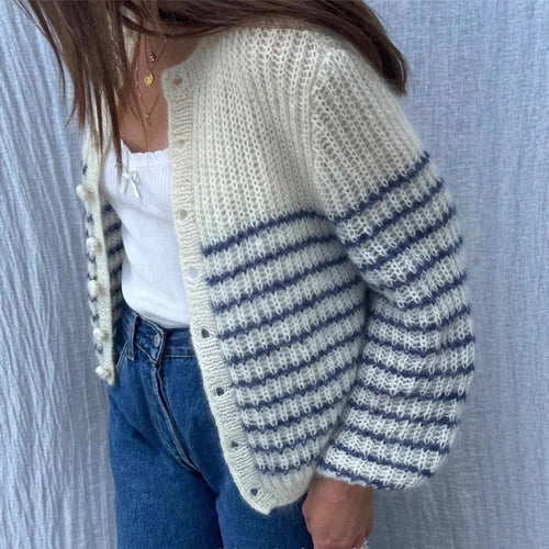 Damen Strickjacke im modernen Ringelmuster und lässigem Schnitt WW