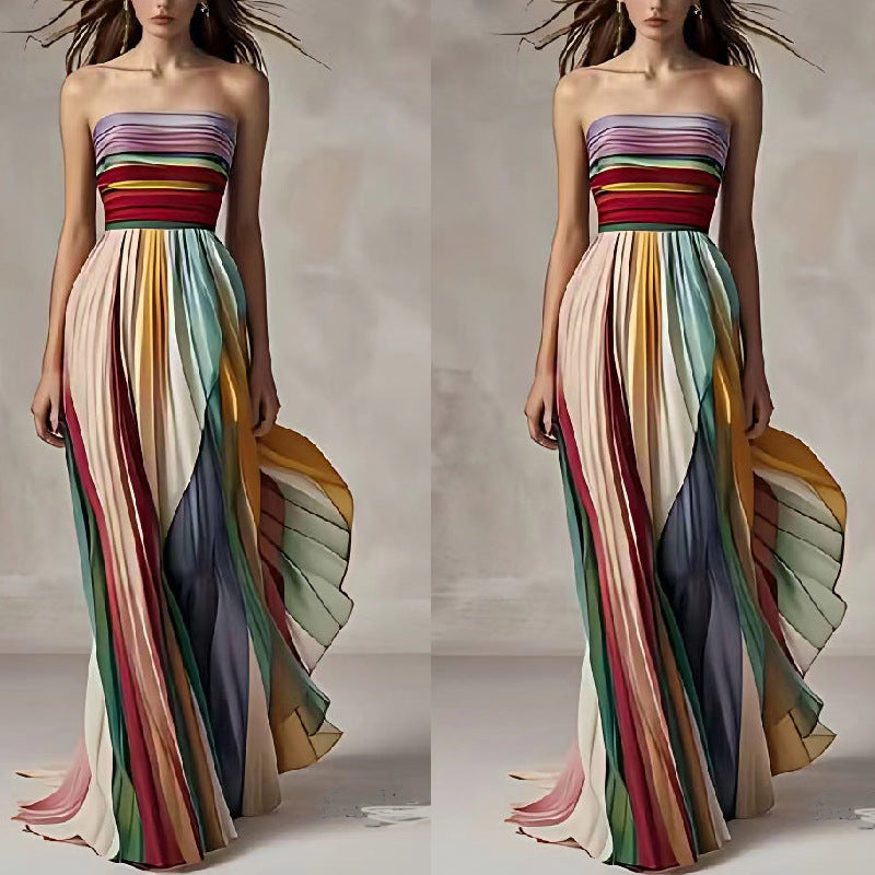 Damen Maxikleid mit schwingenden Falten und elegantem Bandeau-Ausschnitt WW