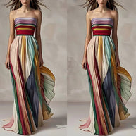Damen Maxikleid mit schwingenden Falten und elegantem Bandeau-Ausschnitt WW