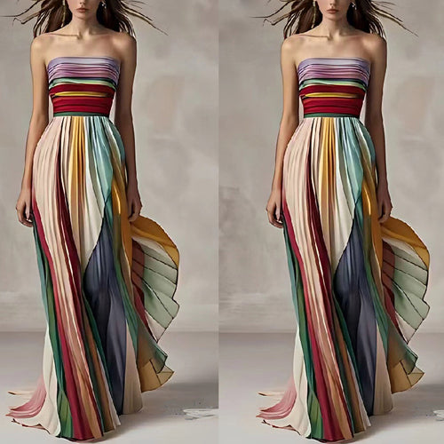 Damen Maxikleid mit schwingenden Falten und elegantem Bandeau-Ausschnitt WW