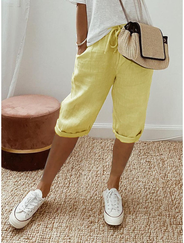 Damen lässige Cropped-Hosen mit Gummi Bund und Taschen WW