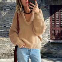 Damen Strickpullover mit V-Ausschnitt und lässigem Schnitt WW