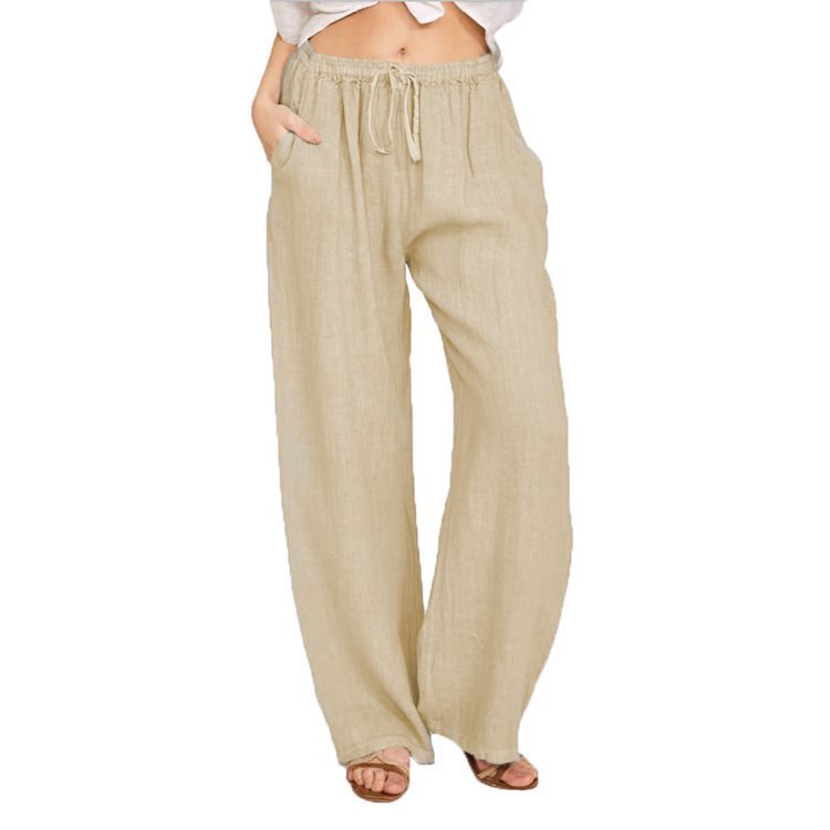 Damen Bequeme und luftige Leinenhose mit elastischem Bund und Seitentaschen WW