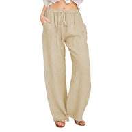 Damen Bequeme und luftige Leinenhose mit elastischem Bund und Seitentaschen WW