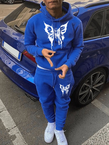 Damen Sportliches Hoodie- und Jogginghose-Set mit detailliertem Schmetterlingsmotiv WW