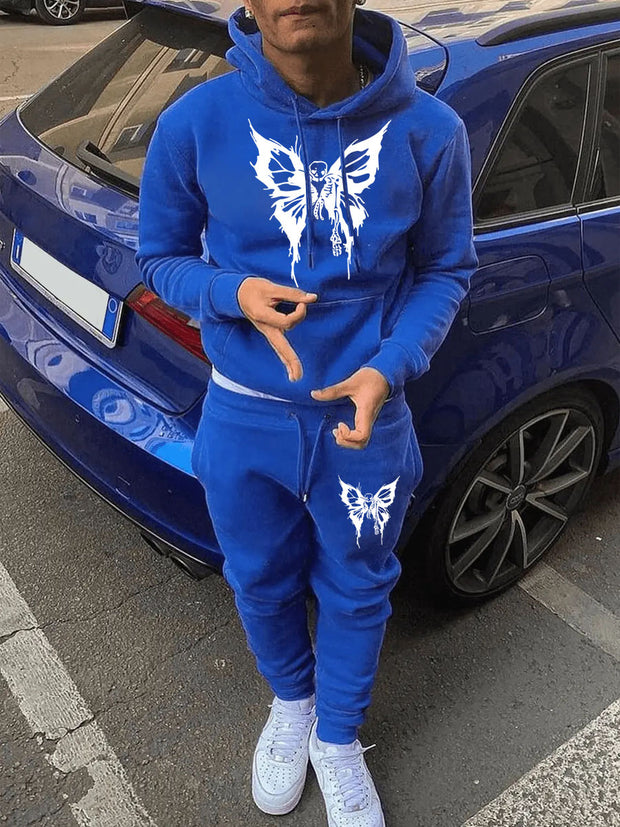 Damen Sportliches Hoodie- und Jogginghose-Set mit detailliertem Schmetterlingsmotiv WW