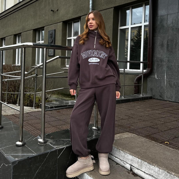 Damen sportliches Freizeitset mit halsfernem Reißverschluss und lässigem Schnitt WW